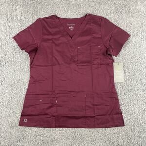 Maevn Women's Medium Purple Wine Blossom Short Sleeve 3-Pocket V-Neck Top